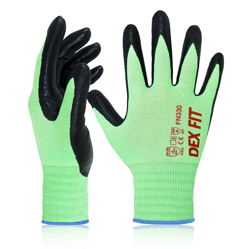 DEX FIT Nitrile Work Gloves FN330 12 Pairs 3DComfort Stretchy Fit Firm Grip Thin Lightweight TouchScreen Compatible Durable Breathable Cool Machine Washable Green L 9