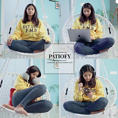 Patiofy Made in India Premium Comfy Series Swing Chair Hammock Hanging Cotton Chair with Cushion & Accessories for Indoor & Outdoor/120 Kgs Capacity/Swing Chair with 1 Cushion for Kids & Adults-White - Image 2