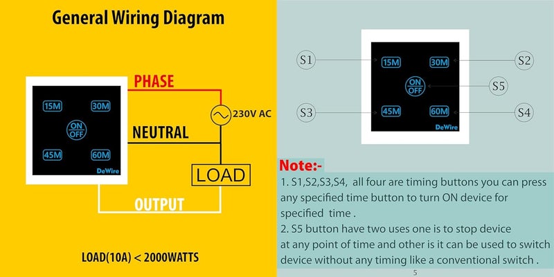 DeWire Auto Cut Off Timer Switch for Water Motor Pump Water Heater Exhaust FansMosquito RepellentHumidifier Air PurifierRoom Heaters and Lighting Loads up to 10 AMPS 15 30 45 60 Mins - Image 4