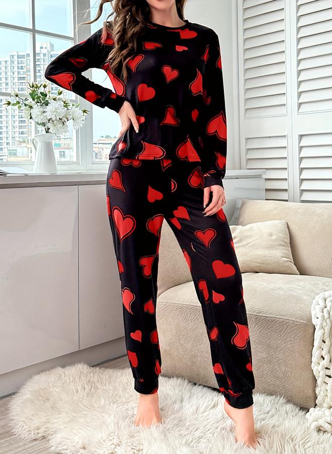 Take Two AOP Heart Long Sleeve T-Shirt with Pants Set - Image 3