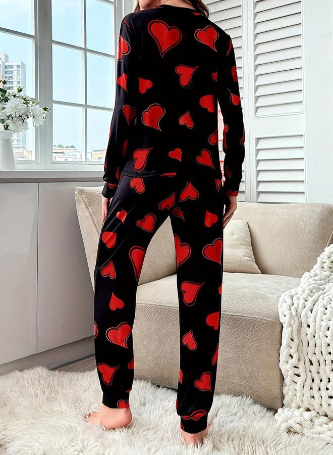 Take Two AOP Heart Long Sleeve T-Shirt with Pants Set - Image 2