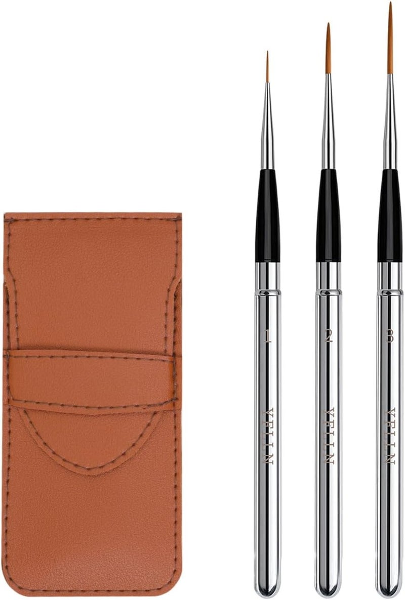 YFLLN 3pcs Elegant Watercolor Brushes，Nail Art Liner Brushes - Travel Kit with Leather Pouch Perfect for Watercolor Gouache Ink Painting，Long Lines, Thin Details, Fine Drawing Sizes - Image 1