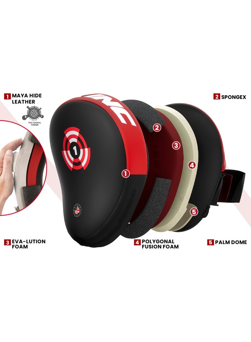 RDX Boxing Pads Focus Mitts - Maya Hide Leather Curved Hook and Jab Target Hand Pads for MMA, Kickboxing, Martial Arts, Muay Thai, Karate Training |Red/Black (FPR-T1RB) - Image 5