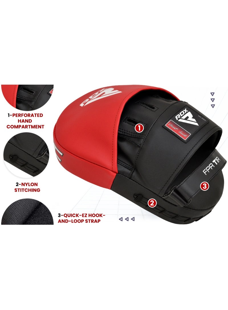 RDX Boxing Pads Focus Mitts - Maya Hide Leather Curved Hook and Jab Target Hand Pads for MMA, Kickboxing, Martial Arts, Muay Thai, Karate Training |Red/Black (FPR-T1RB) - Image 4