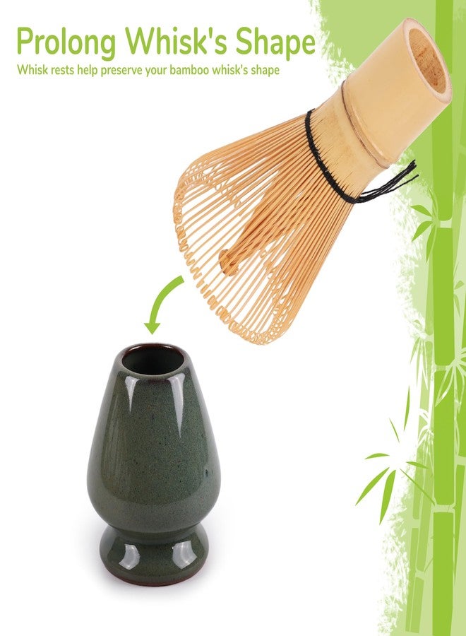 BambooMN Matcha Tea Whisk Holder Rest - Green Floral - 1 Piece - Image 2