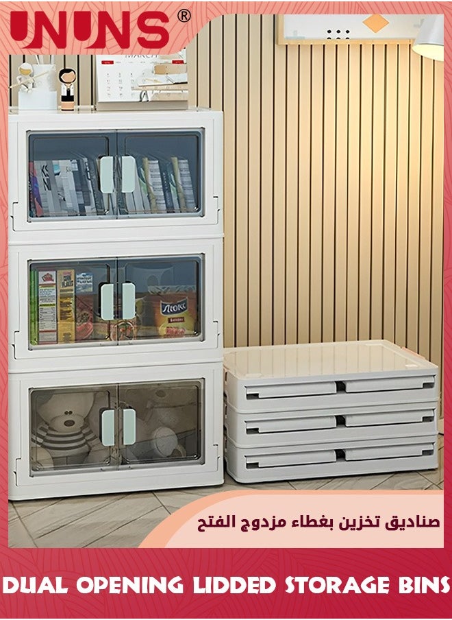 UNUNS - Foldable Storage Boxes,Stackable Storage Boxes With Lids And Wheels,52L Extra Large Dual Opening Storage Organizer For Clothes Snacks Toys Books,Collapsible Container For Home Office Car(White) - Image 1