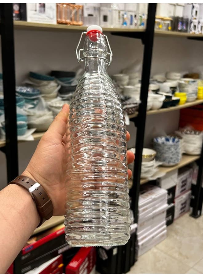 زجاجة ماء زجاجية بغطاء محكم الإغلاق بتصميم مضلع، سعة 1500 مل - Image 4