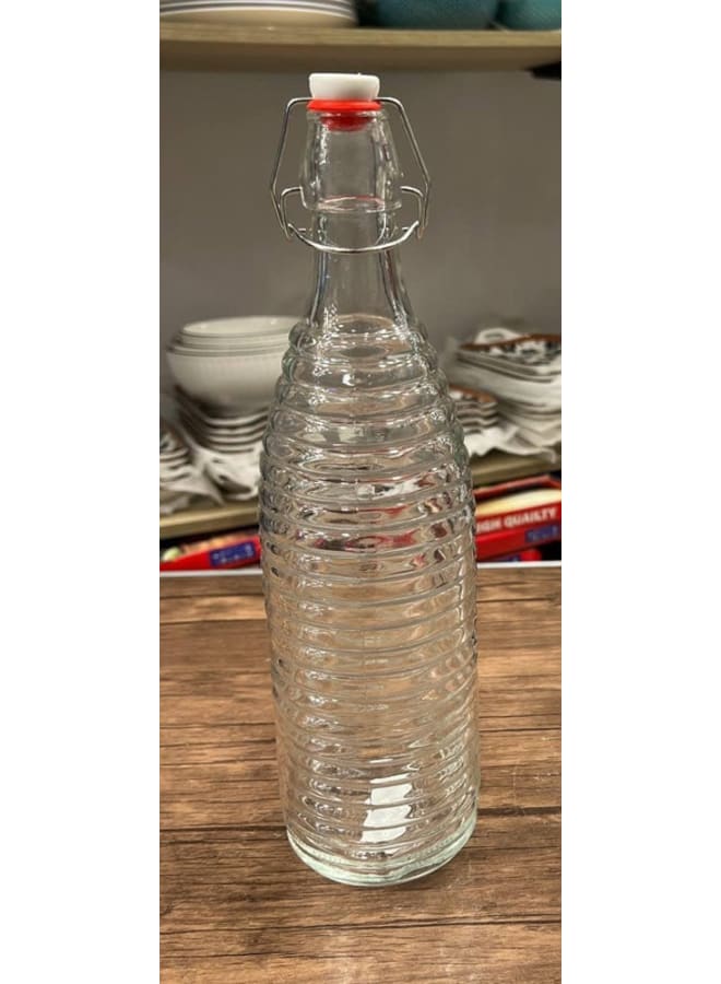 زجاجة ماء زجاجية بغطاء محكم الإغلاق بتصميم مضلع، سعة 1500 مل - Image 1
