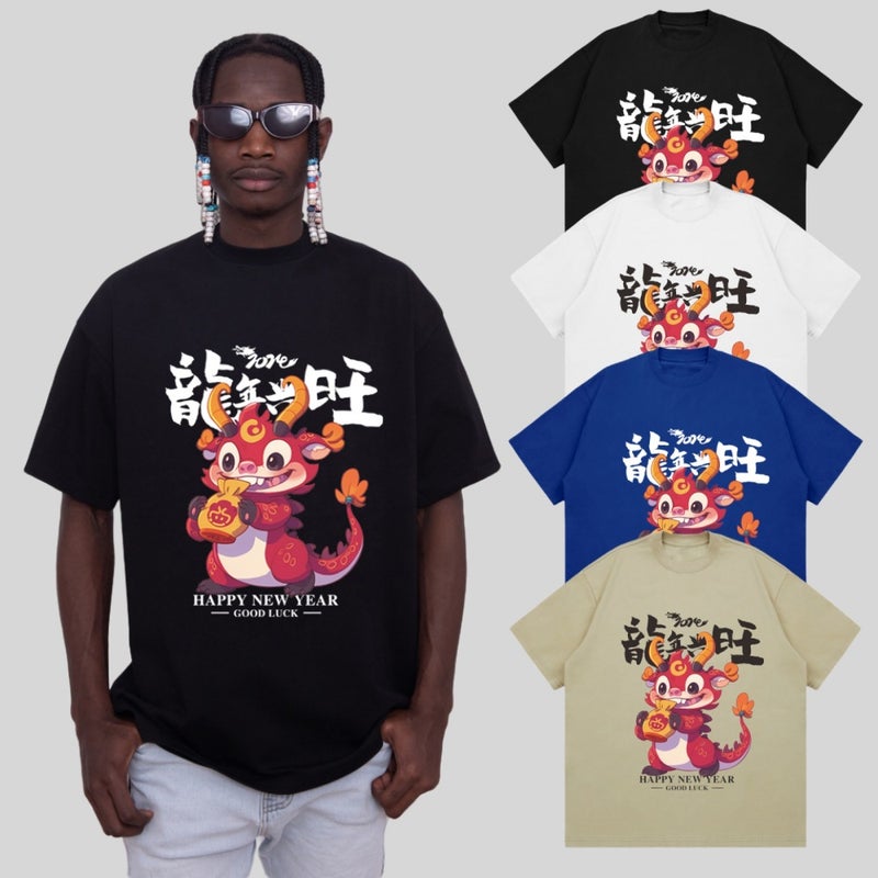 2024 Summer Trendy Brand Short-Sleeved Men'S Cute Red Dragon Cartoon Printed T-Shirt Loose T-Shirt Korean-Style Ins Top - Image 3