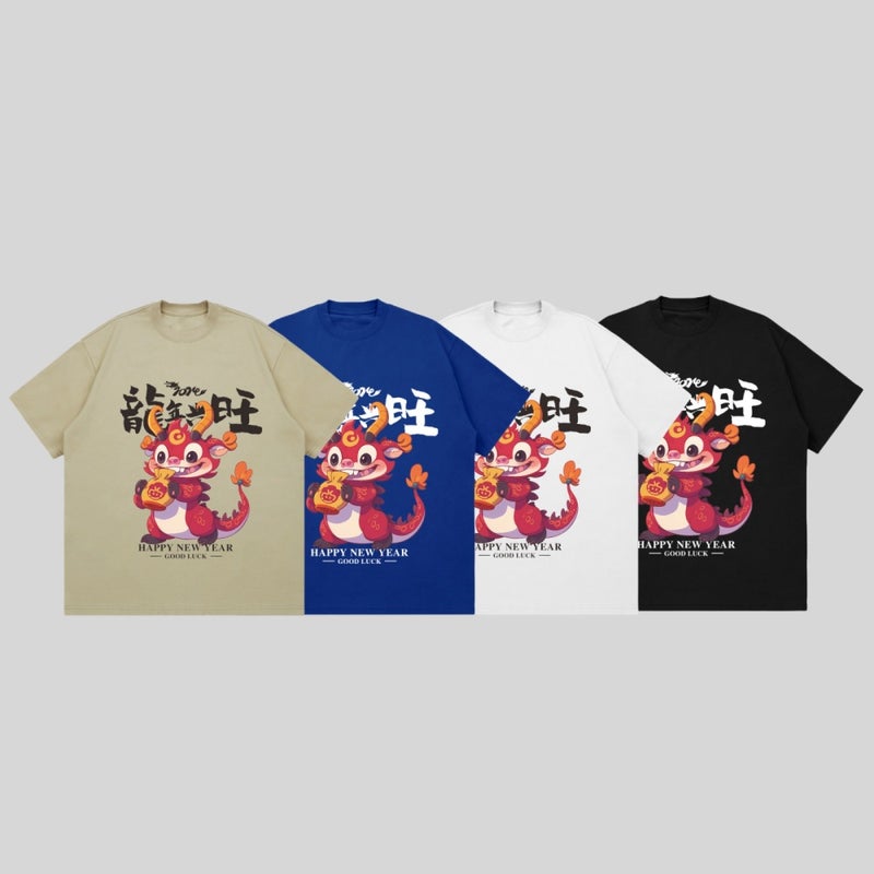 2024 Summer Trendy Brand Short-Sleeved Men'S Cute Red Dragon Cartoon Printed T-Shirt Loose T-Shirt Korean-Style Ins Top - Image 2