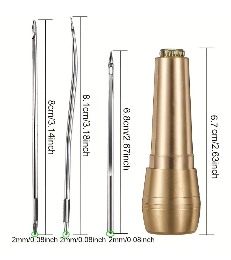 Leather Sewing Kit 6 Sets Copper Handle Heavy Duty Awl Needle Ergonomic Grip - Image 1