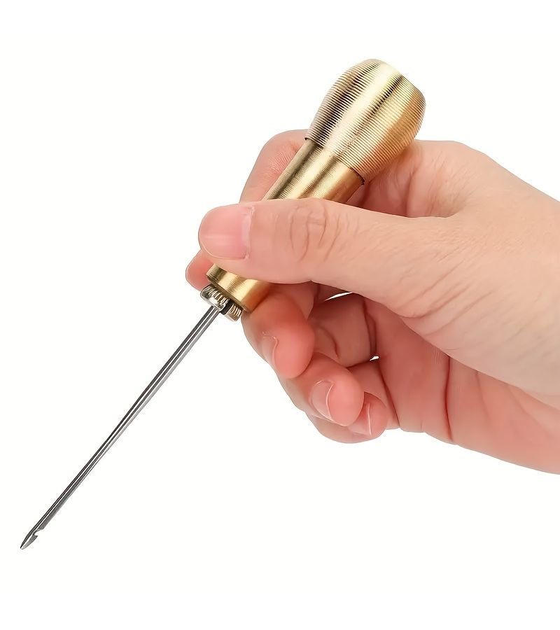 Leather Sewing Kit 6 Sets Copper Handle Heavy Duty Awl Needle Ergonomic Grip - Image 4