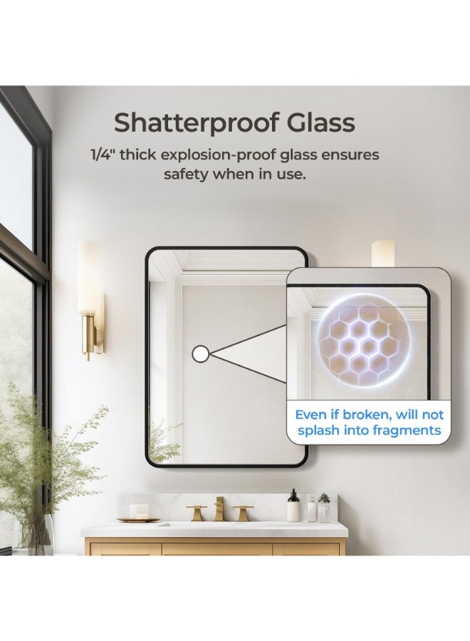 اوشوور ushower مرآة الحمام الأسود ، 22 × 30 بوصة بالوعة الأعلى ، ماتي مرآة الجدار الأسود المستطيل ، جولة إطار معدني مرآة خلع الملابس  - Image 2