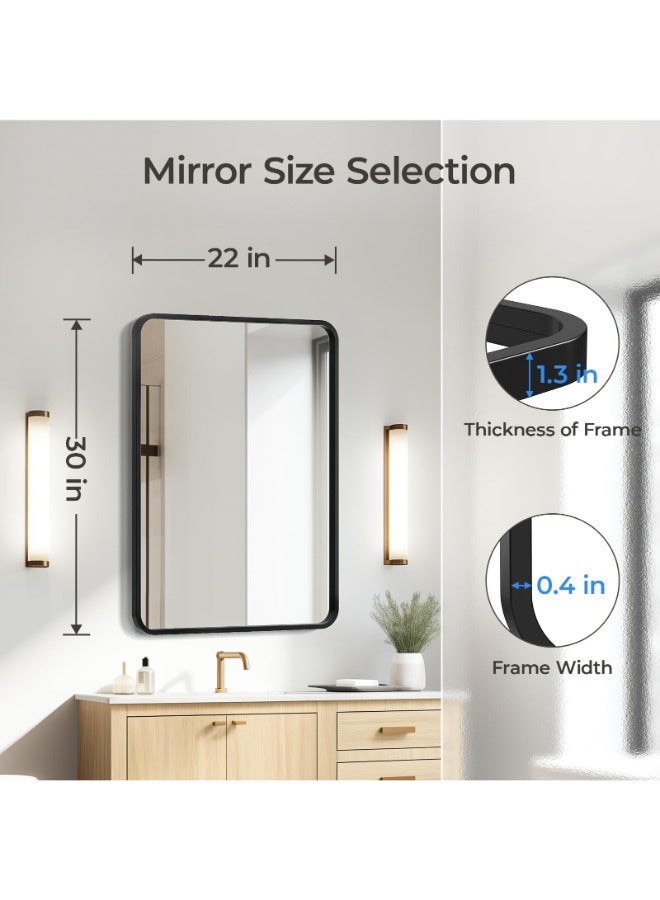 اوشوور ushower مرآة الحمام الأسود ، 22 × 30 بوصة بالوعة الأعلى ، ماتي مرآة الجدار الأسود المستطيل ، جولة إطار معدني مرآة خلع الملابس  - Image 4