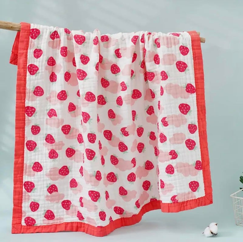 heartbury 100% Organic Cotton 6 Layer Ultra-Soft Muslin Blanket for Baby, Bath Towel for New Born Baby - 110X110 cm - (0-3 Years) (100 * 110 Strawberry) - Image 4