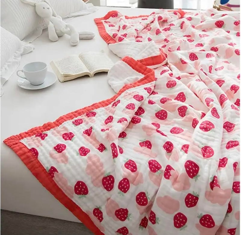 heartbury 100% Organic Cotton 6 Layer Ultra-Soft Muslin Blanket for Baby, Bath Towel for New Born Baby - 110X110 cm - (0-3 Years) (100 * 110 Strawberry) - Image 3
