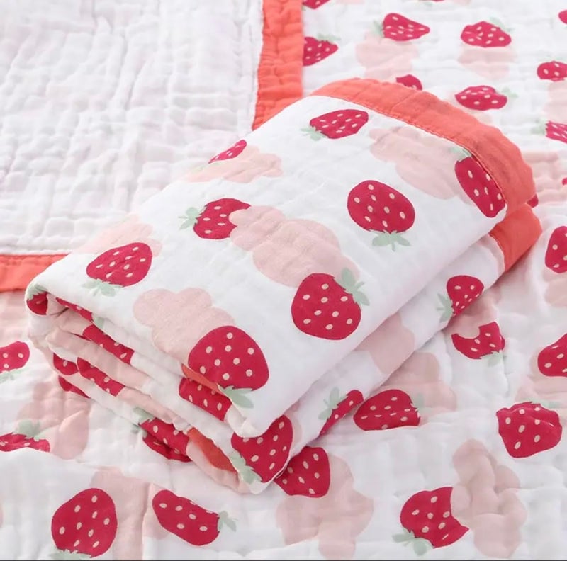 heartbury 100% Organic Cotton 6 Layer Ultra-Soft Muslin Blanket for Baby, Bath Towel for New Born Baby - 110X110 cm - (0-3 Years) (100 * 110 Strawberry) - Image 2