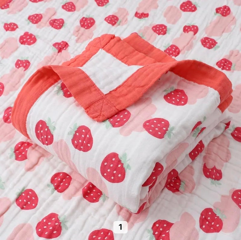 heartbury 100% Organic Cotton 6 Layer Ultra-Soft Muslin Blanket for Baby, Bath Towel for New Born Baby - 110X110 cm - (0-3 Years) (100 * 110 Strawberry) - Image 5