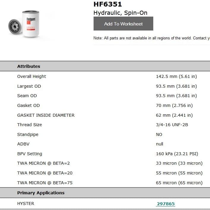 Fleetguard HF6351 Filter, operating hydraulics - Image 5