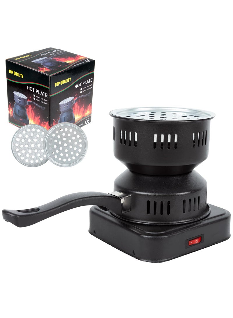 MileMelo Coal Burner, Charcoal Starter Multipurpose Coal Burner Faster Electric Stove With Mini Pan,Detachable Handle,Stainless Steel Grill & Rack for Cubes - Image 1