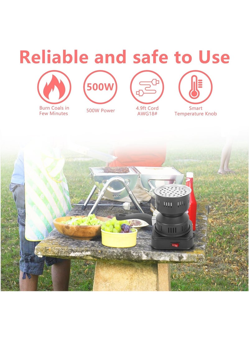 MileMelo Coal Burner, Charcoal Starter Multipurpose Coal Burner Faster Electric Stove With Mini Pan,Detachable Handle,Stainless Steel Grill & Rack for Cubes - Image 3