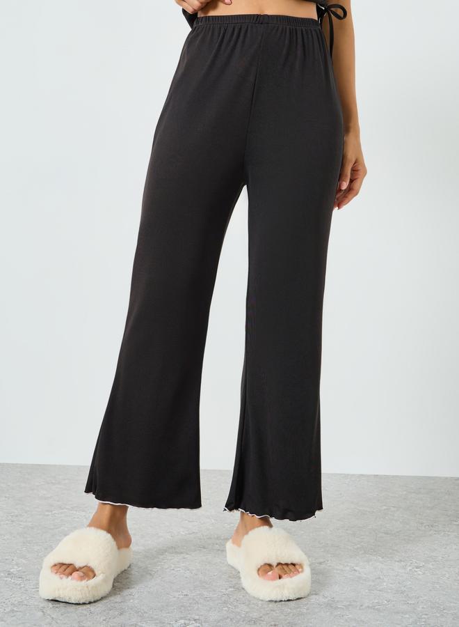 Styli Black Lettuce Edge Notch Neck T-Shirt and Pyjama Set - Image 4