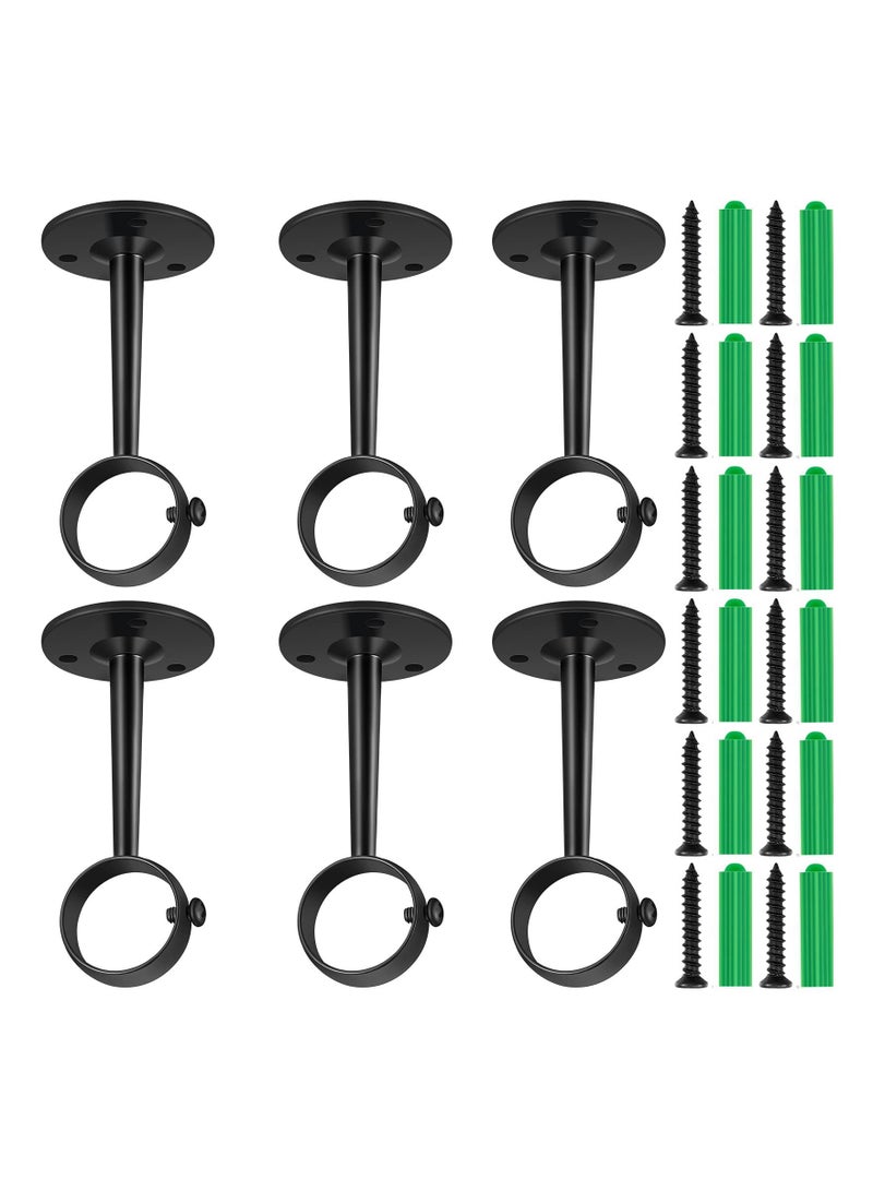 Curtain Rod Holders Socket with Matching Screws, Ceiling-Mount Adjustable 1-1/4 Inch for Home Kitchen Shelf Closet Shower Wall Window Room (Black, 6 Pieces) - Image 1