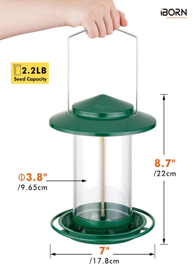 iBorn Metal Bird Feeder for Outside Hanging,Wild Bird Feeders for Cardinal,18cm Large Roof&Tray Green 6 Port (Seed is not Included) - Image 2