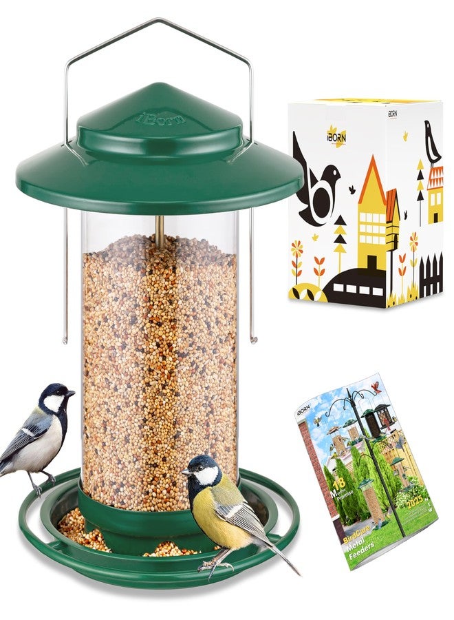 iBorn Metal Bird Feeder for Outside Hanging,Wild Bird Feeders for Cardinal,18cm Large Roof&Tray Green 6 Port (Seed is not Included) - Image 1