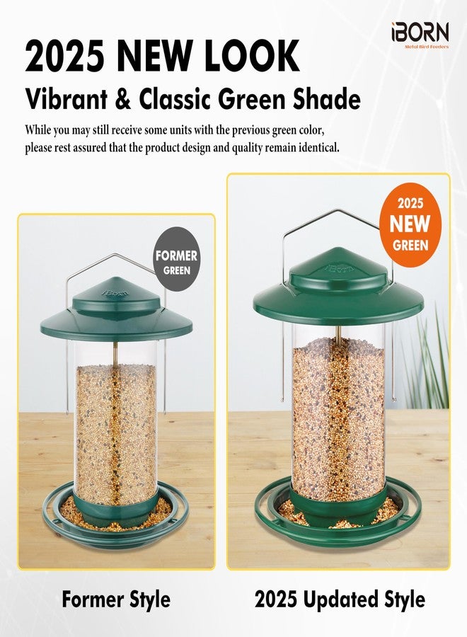 iBorn Metal Bird Feeder for Outside Hanging,Wild Bird Feeders for Cardinal,18cm Large Roof&Tray Green 6 Port (Seed is not Included) - Image 5