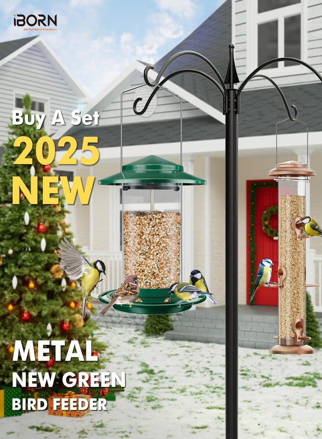 iBorn Metal Bird Feeder for Outside Hanging,Wild Bird Feeders for Cardinal,18cm Large Roof&Tray Green 6 Port (Seed is not Included) - Image 4