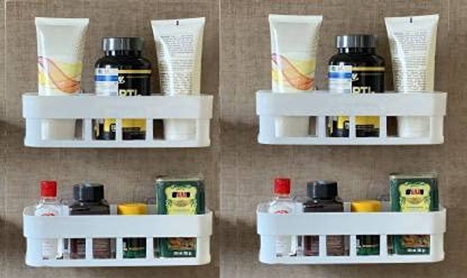 MULTIPURPOSE PLASTIC BATHROOM KITCHEN OFFICE ORGANIZER RACK BATHROOM KITCHEN CADDY SOAP HOLDER4PCS SET PLASTIC WALL SHELF NUMBER OF SHELVES 4 MULTICOLOR