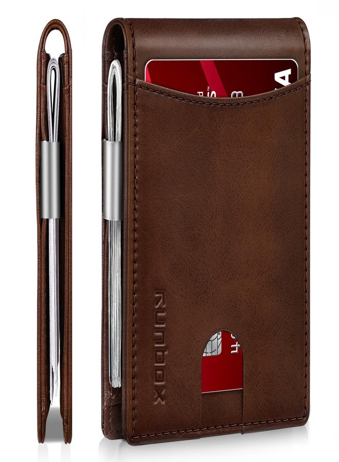 RUNBOX محفظة رنبوكس رفيعة بمشبك نقود للرجال، مزودة بتقنية حجب RFID، تتسع لـ 11 بطاقة، تصميم بسيط، مصنوعة من الجلد، قابلة للطي، تُوضع في الجيب الأمامي، مع علبة هدايا. - Image 1