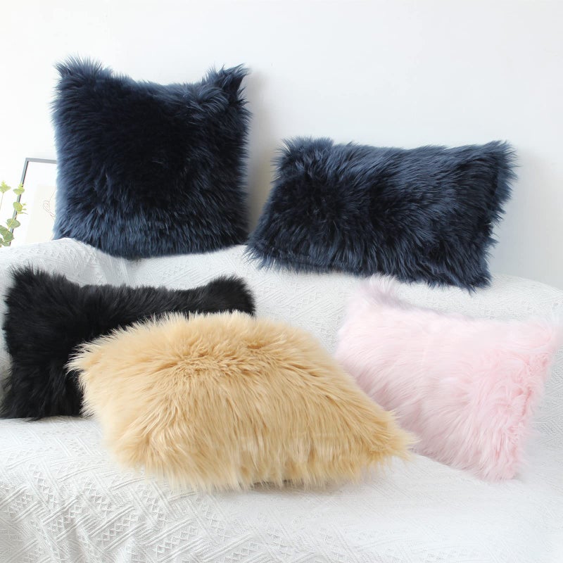 OYIMUA Fluffy Decorative Throw Pillow Covers Beige 24Ã—24, Faux Fur Farmhouse Luxury Pillow Cases,Soft Plush Fuzzy Cushion Covers for Sofa Couch Living Room Bedroom Set of 2 - Image 5
