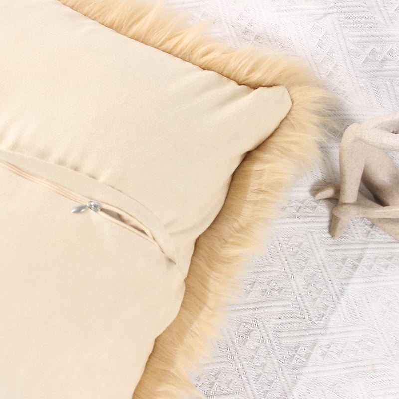 OYIMUA Fluffy Decorative Throw Pillow Covers Beige 24Ã—24, Faux Fur Farmhouse Luxury Pillow Cases,Soft Plush Fuzzy Cushion Covers for Sofa Couch Living Room Bedroom Set of 2 - Image 4