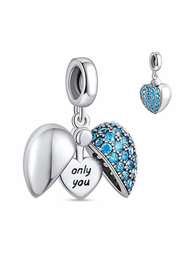 NINGAN I Love You Heart Charm 925 Sterling Silver Charm Bead for European Bracelets and Necklaces, ONESIZE, Cubic Zirconia, Zircon - Image 1