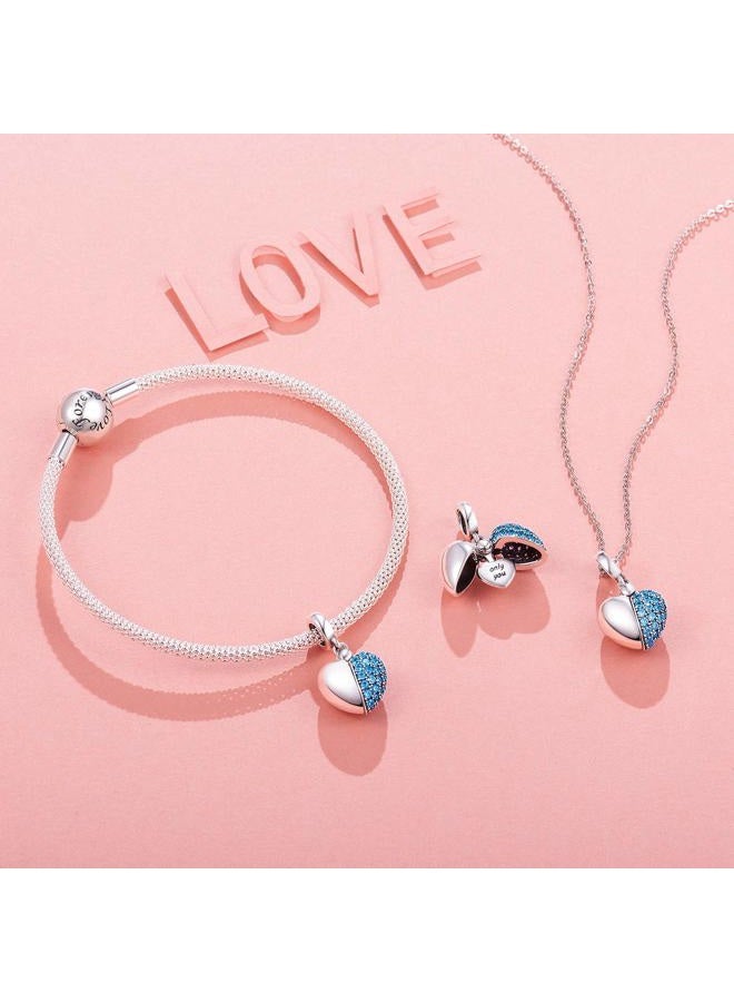 NINGAN I Love You Heart Charm 925 Sterling Silver Charm Bead for European Bracelets and Necklaces, ONESIZE, Cubic Zirconia, Zircon - Image 2