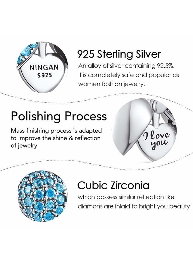 NINGAN I Love You Heart Charm 925 Sterling Silver Charm Bead for European Bracelets and Necklaces, ONESIZE, Cubic Zirconia, Zircon - Image 5