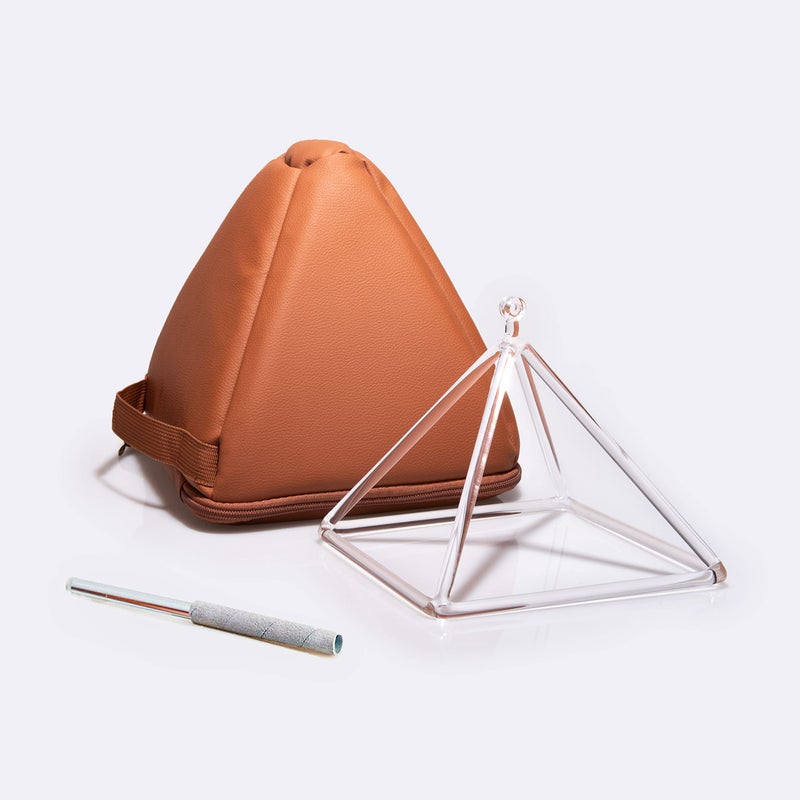 TOPFUND 8 inch Crystal Singing Pyramid with Synthetic Leather Carrying Case and Quartz Suede Mallet