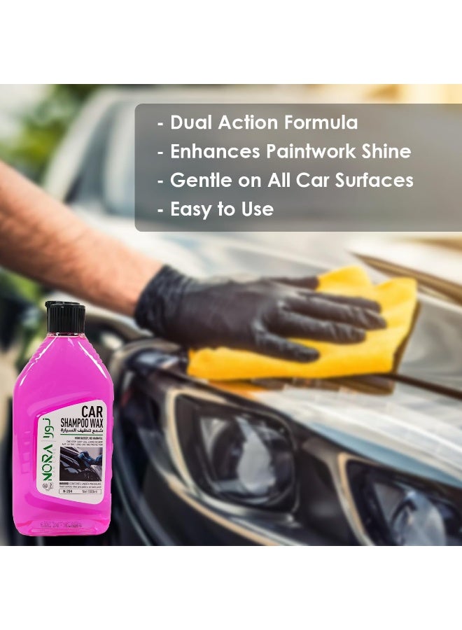 Nora Car Shampoo Wax 500ml Dual Action Formula for Car Cleaning and Waxing, High Gloss Shine, Thick Foaming, pH Balanced, Safe on Paint & Hands, Protects Against UV, Gentle on All Surfaces, N-204 - Image 2
