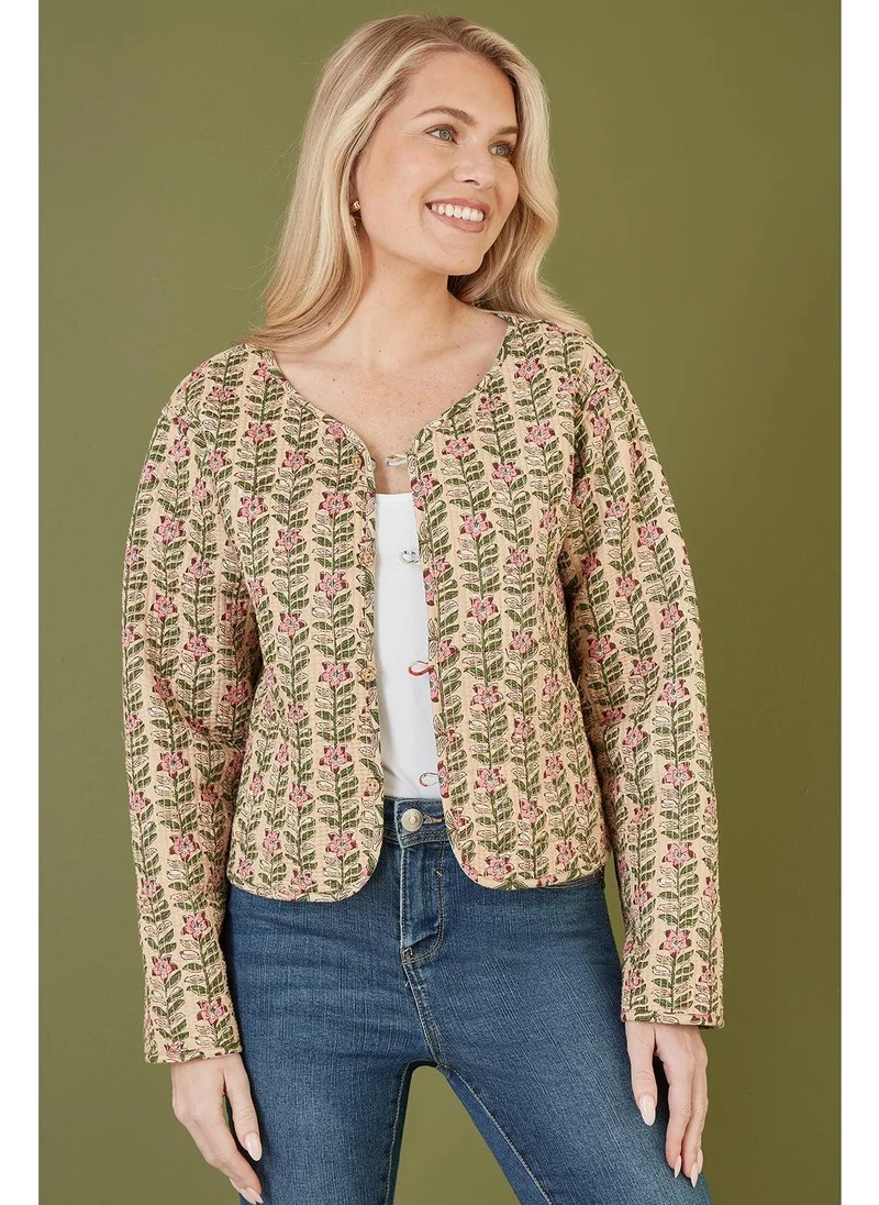 يامي Floral Print Reversible Cotton Cropped Quilted Jacket