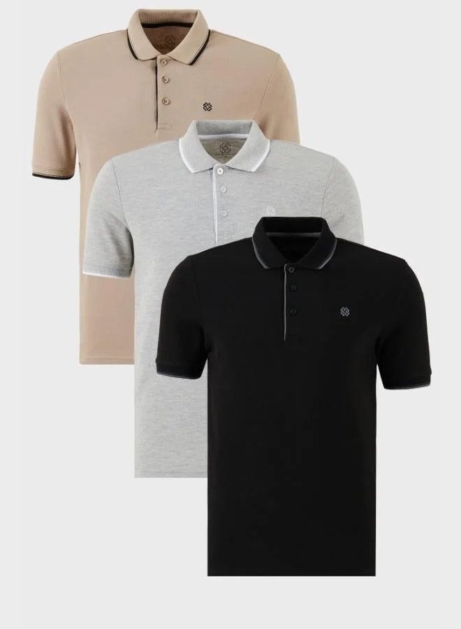 بوراتي تيشيرت رجالي قطن بولو  قطع مخطط بقصة ضيقة وتفاصيل أزرار