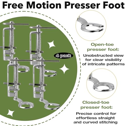Mtuiewo 4-Pack Free Motion Quilting Presser Foot Set, 2 Open Toe & 2 Closed Toe Free Motion Quilting Foot - Image 2