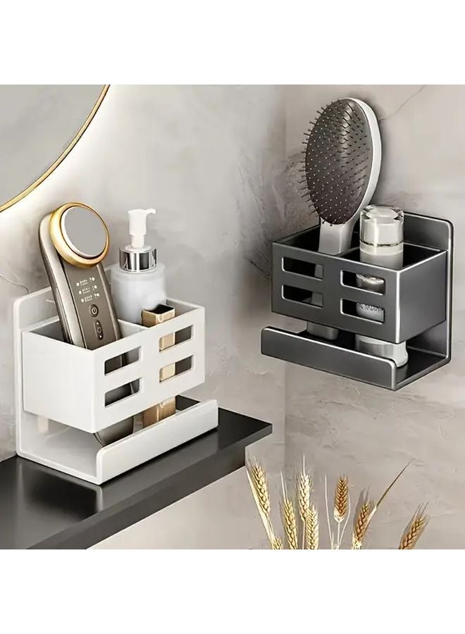 Dark Grey Wall Mounted Bathroom Shelf Adjustable Storage Rack For Toothbrush Razor - Image 2