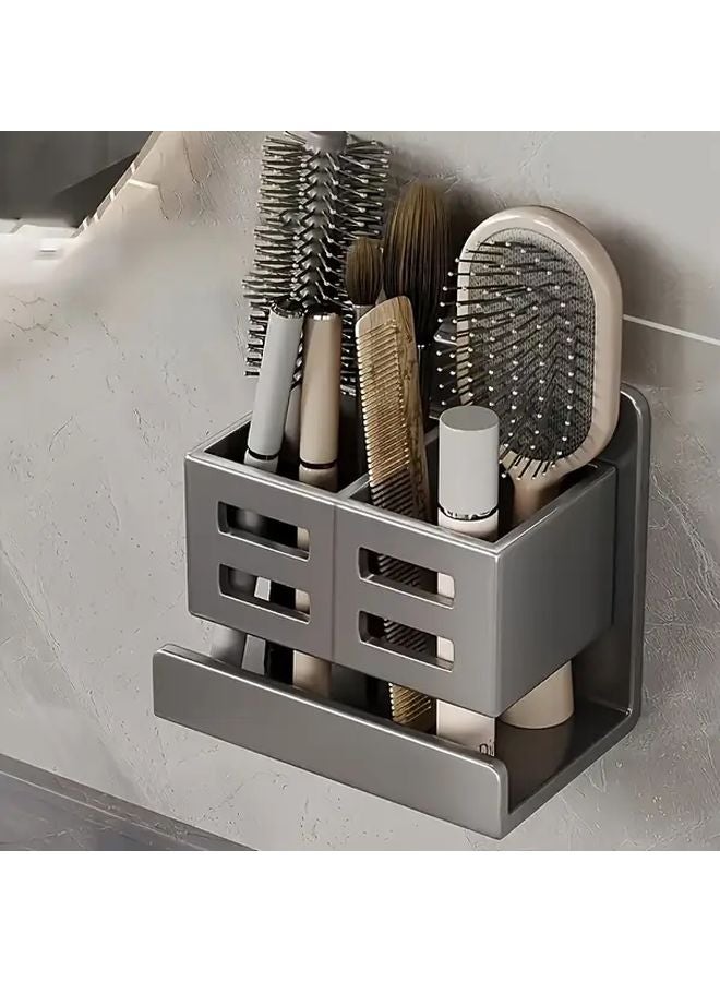 Dark Grey Wall Mounted Bathroom Shelf Adjustable Storage Rack For Toothbrush Razor - Image 1
