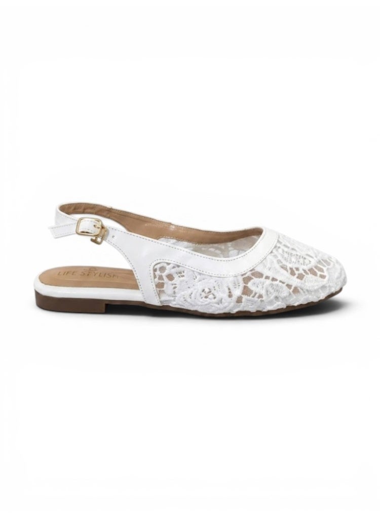 LIFESTYLISH Ballerina Flat Dentelle With Buckle BF-809 - White - Image 1