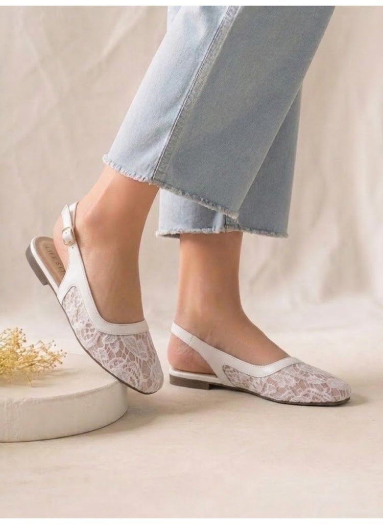 LIFESTYLISH Ballerina Flat Dentelle With Buckle BF-809 - White - Image 4