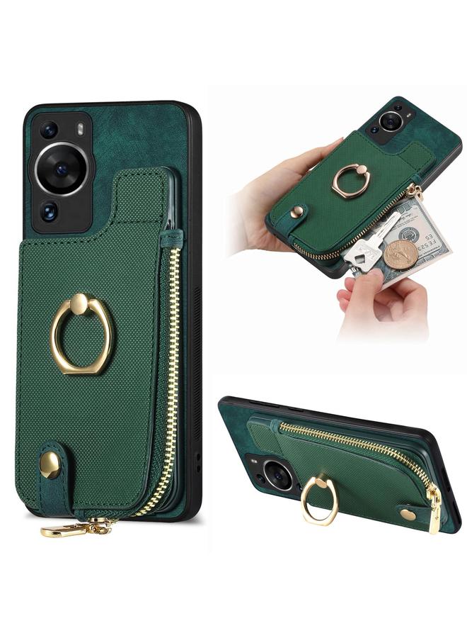 Zaboon Case For Huawei P60 Pro Cross Leather Ring Vertical Zipper Wallet Back Phone Case - Image 1