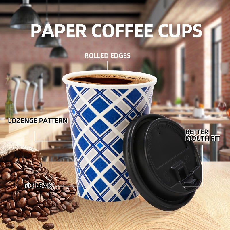 Tamone 100 PACK 12OZ Disposable Coffee Cups with Lids  To Go Coffee Cups with Lids Leak Proof  Blue Paper Cups Lattice Design for Cold/Hot Coffee Beverage Chocolate Cocoa for Home Office - Image 3