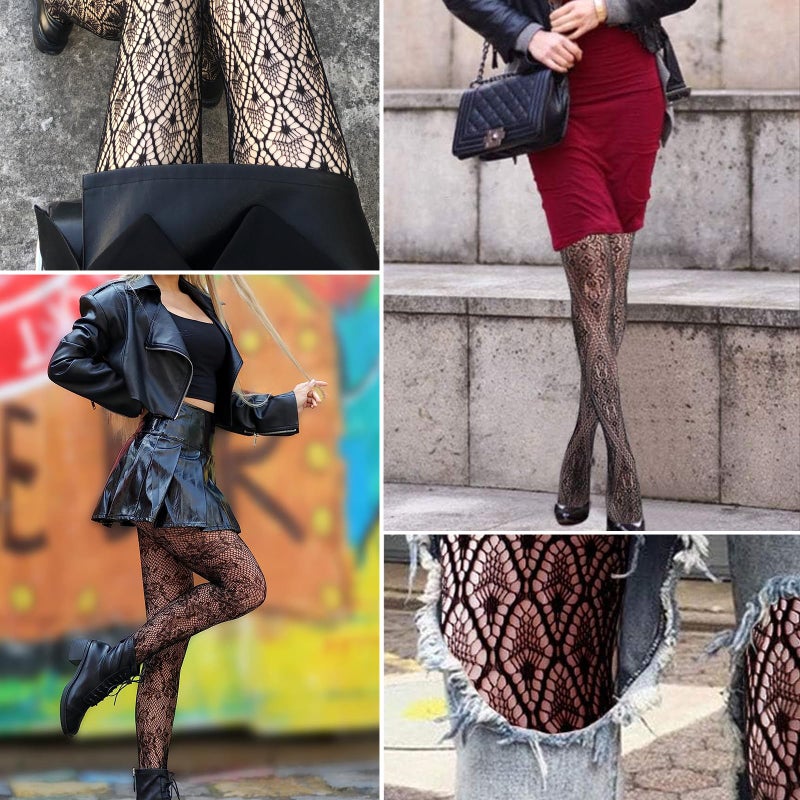 Buauty 3 Pairs Lace Patterned Fishnet Tights for Women, Black Fishnets Leggings Lace Tights with Designs for Women, Floral Stockings Small Hole Pattern Leggings Net Pantyhose - Image 3